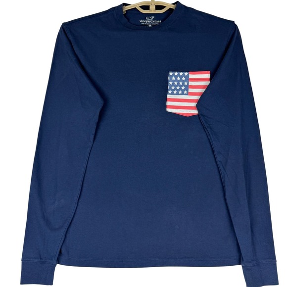 Vineyard Vines Other - Vineyard Vines Shirt Mens XS Navy American Flag Pocket Long Sleeve Tee